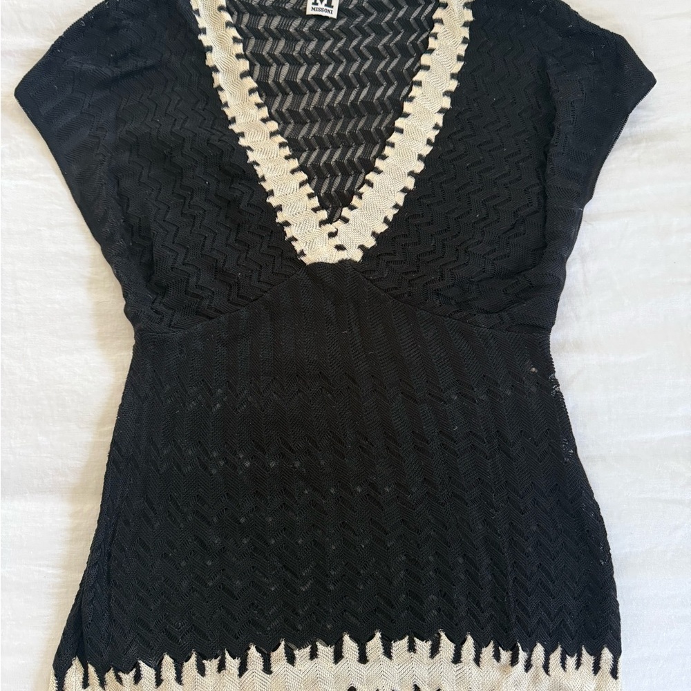 M Missoni Black and White V-Neck Top
